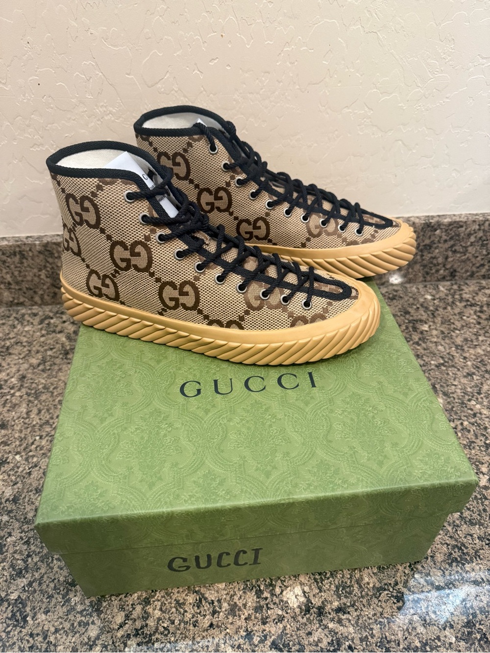 Gucci Brown GG Canvas High-Top Sneakers with Black Trim